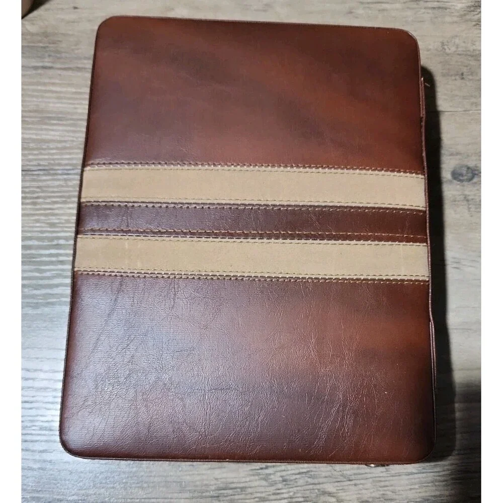 Vintage Magnetic Backgammon Game Faux Leather Zip Travel  Case Read